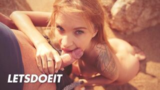 Angel Piaff blonde Verführer mit fettigem Schwanz saugen am Strand