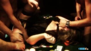 Der freche braun bomber bekommt doppelt fick auf einem Pokertisch vier mal