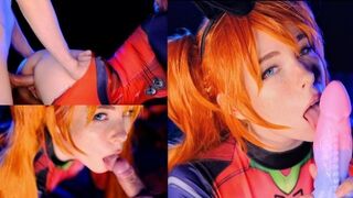 Heißes Mädchen Asuka Langley: schleimiger Blowjob und Pussy Füllung - Mollyredwolf