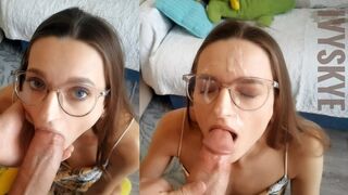 Mostoha Mädchen Verführung: Suck den großen Schwanz und schlucke alles