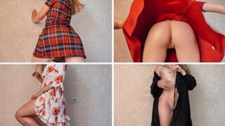 Blond Mädchen ohne Kleid Probe Höschen mit einem großen Arsch
