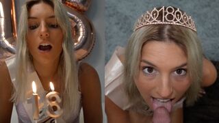 18-jährige college-mädchen feiert ihren geburtstag, indem sie ihren schwanz saugt und ihr gesicht genießt