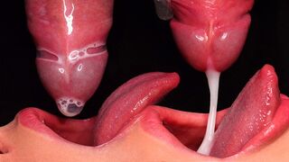 Nahaufnahme: der schlimmste Kondom-Blowjob! Er blutete das Kondom und sprühte es in seinen Mund!